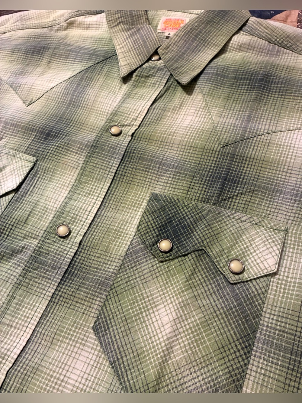 SUGAR CANE TOYO ENTERPRISE SHADOW PLAID WESTERN SHIRT- SIZE LARGE - Picture 7 of 11